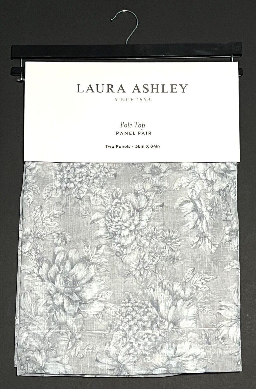 Laura Ashley Bridgette Floral Window Curtains Panels SHEER 38x84” Gray Grey (2)